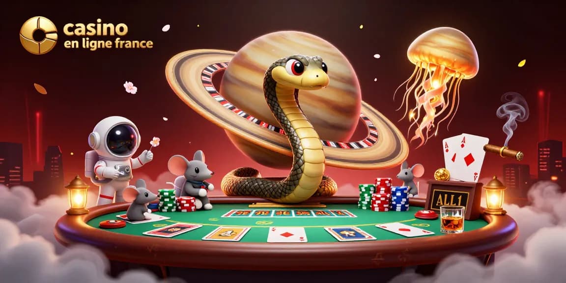 Illustration d'un serpent de Saturne utilisant ses anneaux comme roulette pour le casino en ligne France.