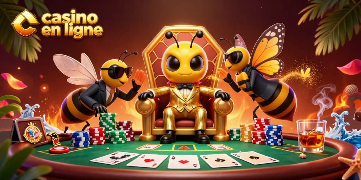 Profitez de l'ambiance captivante d'un casino en ligne avec un boss des abeilles et ses gardes en pleine partie de poker.
