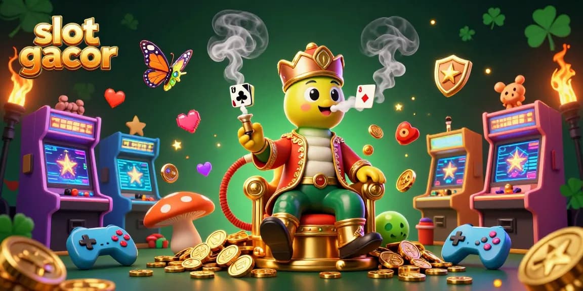 Experience the thrill of slot gacor with colorful casino elements and a magical character.