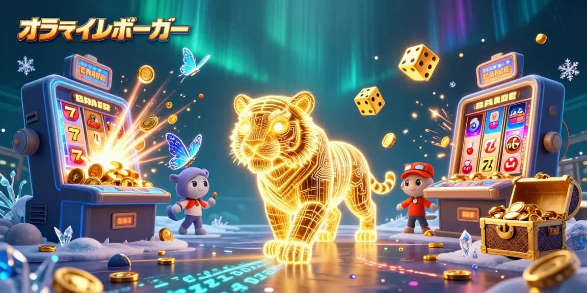 オンラインポーカーでデジタルカジノを楽しむ虎と蝶のイルミネーションシーン
