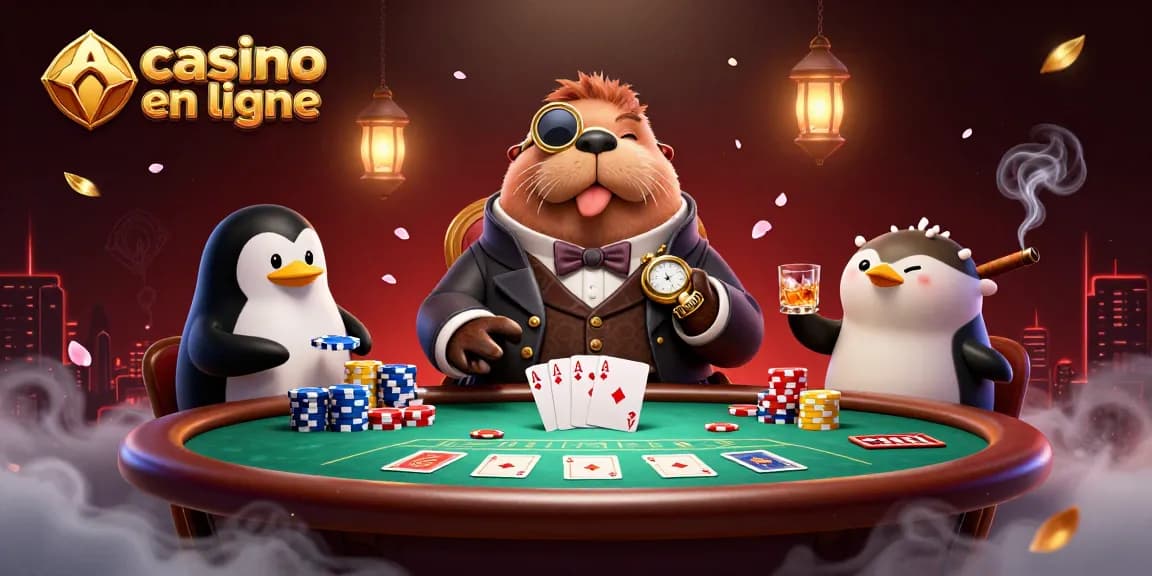 Jouer au casino en ligne avec style, un morse élégant bluffant à la table de poker.