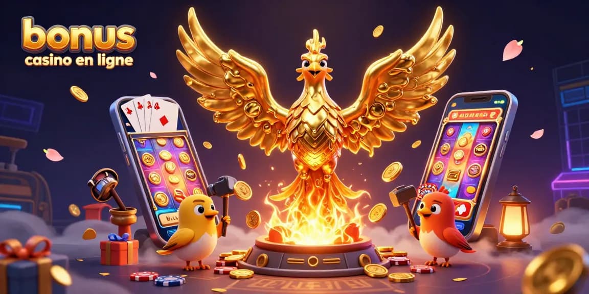 Bonus casino en ligne avec un phénix d'or et des jeux attrayants.