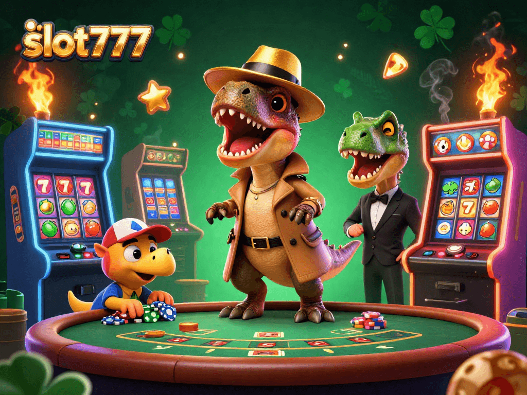Engage in thrilling adventures at link slot777 with a playful 3D velociraptor at the blackjack table.