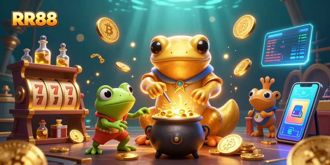 Experience the thrilling RR88 casino world with glowing coins and dynamic gaming elements.
