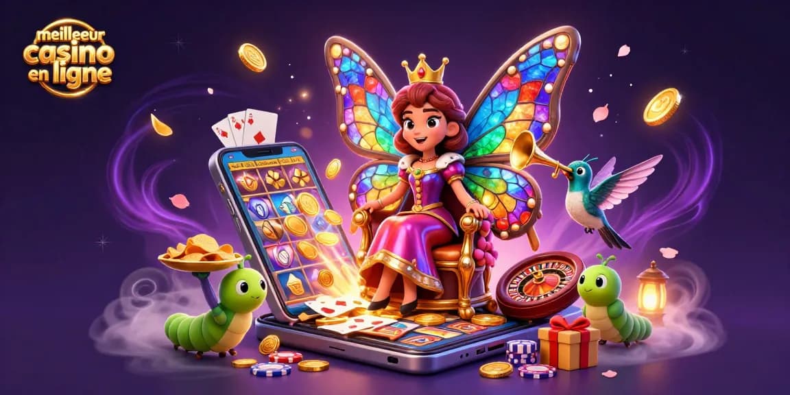 Visitez le meilleur casino en ligne avec une reine papillon et des jeux de casino colorés qui enrichissent l'expérience.