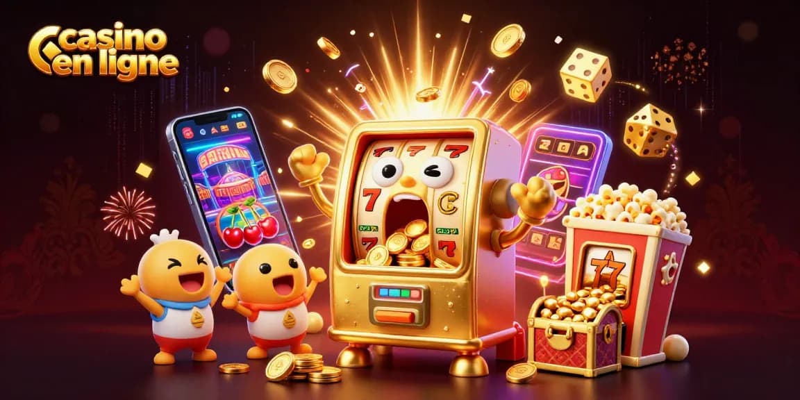 Jackpot éclatant dans un casino en ligne avec des machines à sous animées et des pièces d'or