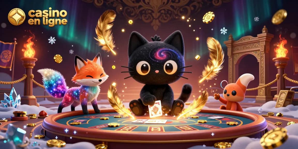 Jouez sur un casino en ligne captivant avec le chat noir et le renard nébuleux, en pleine action.