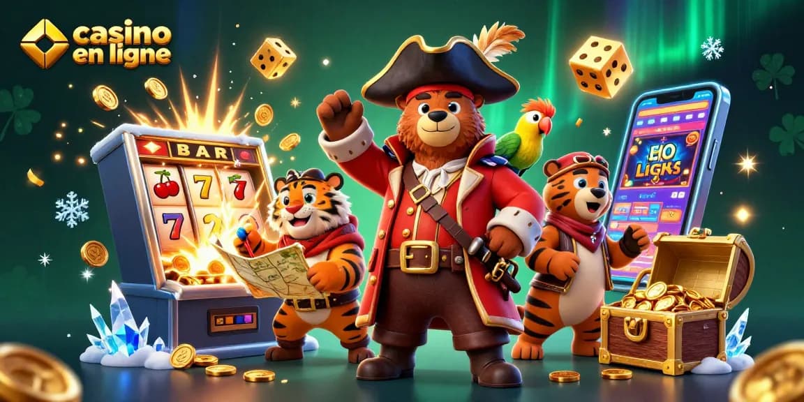 Découvrez les jeux passionnants sur un casino en ligne avec une scène dynamique de personnages animés.