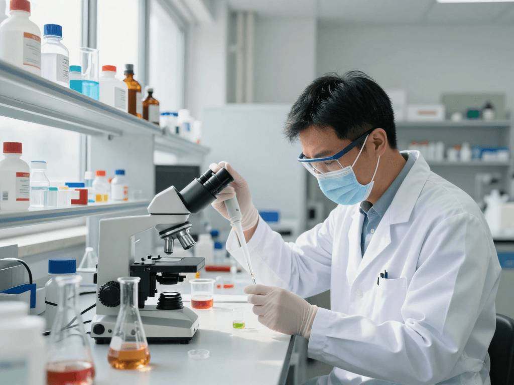 Scientist conducting chemical experiments, click here for high-quality reagents and safety guidelines.