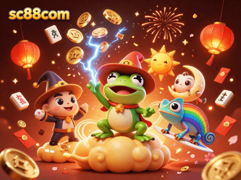 Experience thrilling moments with sc88com as the weather wizard frog summons golden coins amidst a vibrant casino scene.