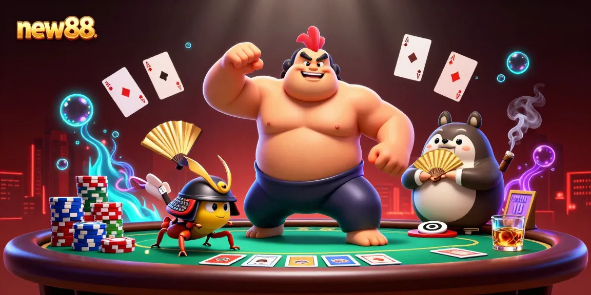 Join the exciting world of new88 with sumo wrestlers and poker games in action!