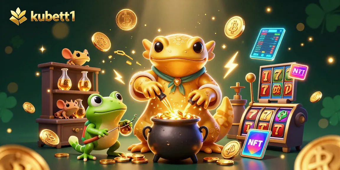 Spin the reels at kubett1, where a golden salamander and froggy apprentice bring fortune in a vibrant casino scene.