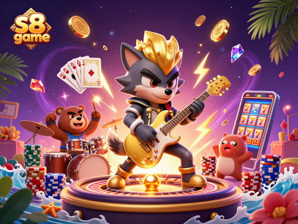 Experience the thrilling s8 game with a dynamic casino scene full of vibrant characters and casino elements.