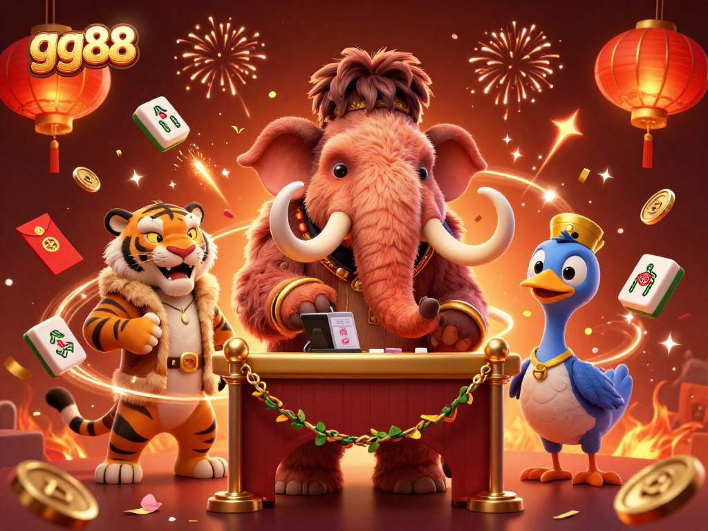 Experience thrilling moments at gg88 with a vibrant 3D illustrated casino scene featuring dynamic characters and festive elements.