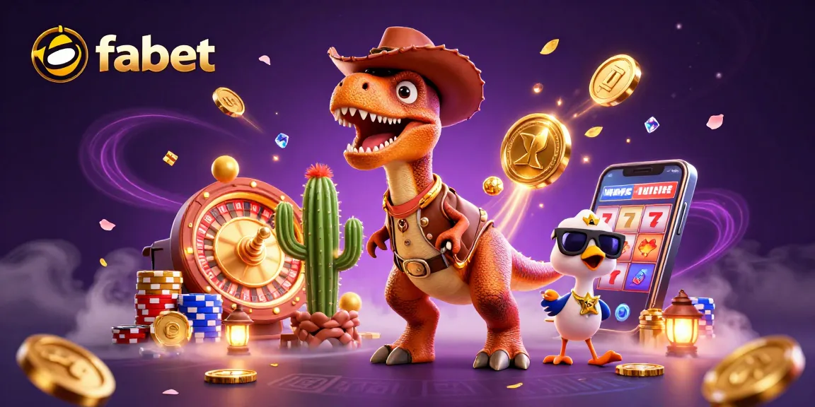 Experience thrilling gameplay at fabet with a cowboy dinosaur and a sparkling casino backdrop.