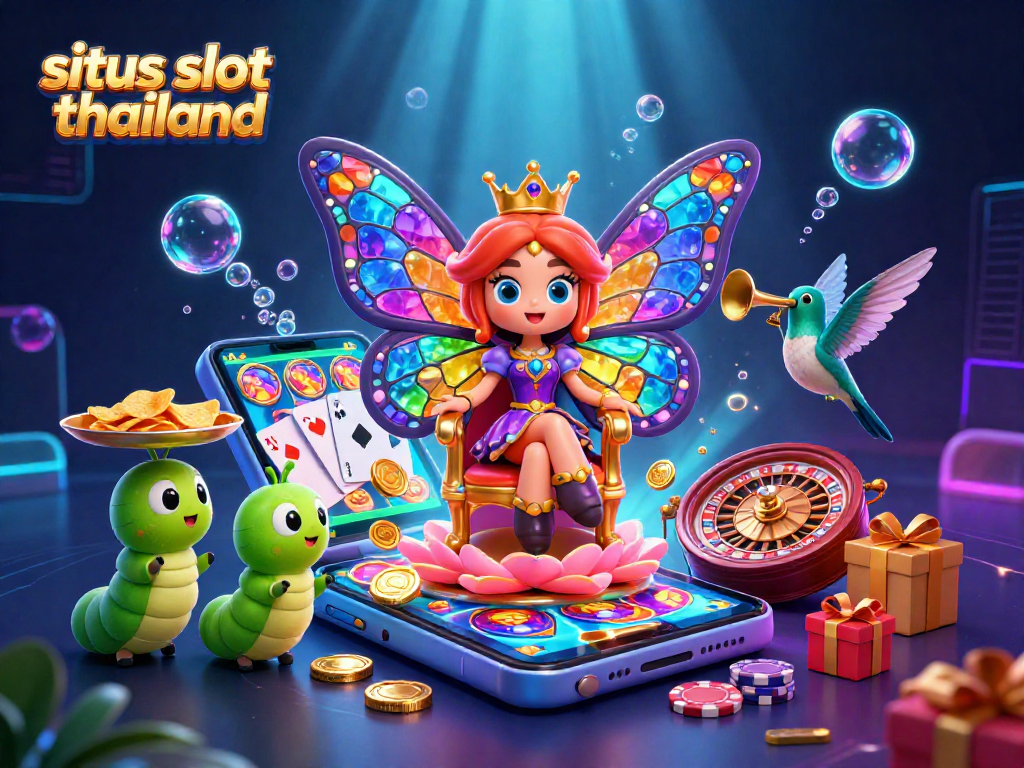 Experience the excitement of situs slot thailand with a butterfly queen amidst vibrant casino elements.