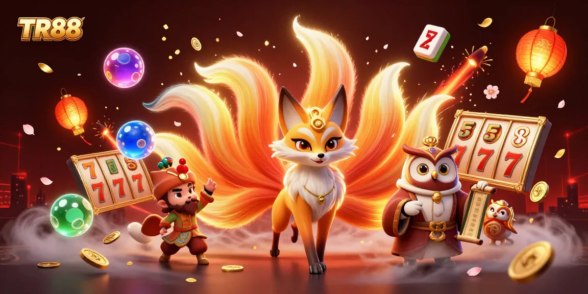 Engage with TR88 in an immersive 3D casino scene featuring glowing characters and vibrant game elements.