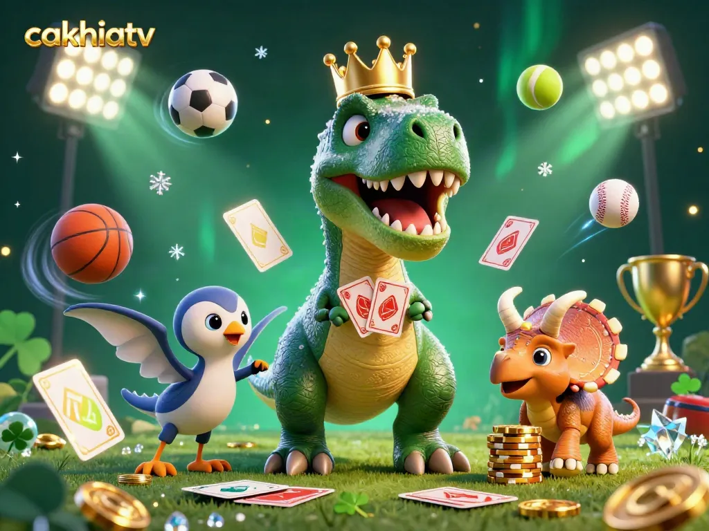 Experience exciting moments with cakhiatv as T-Rex shuffles cards in a thrilling gambling scene.