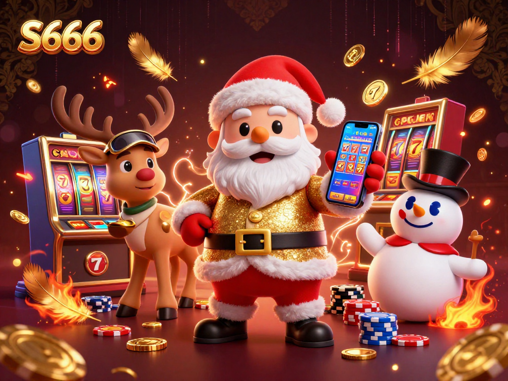 S666 showcases Santa and his friends enjoying dynamic jackpot slots with rich casino elements.
