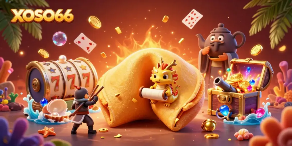 XOSO66 offers thrilling casino experiences with golden fortune cookies, dragons, and treasure-filled games.