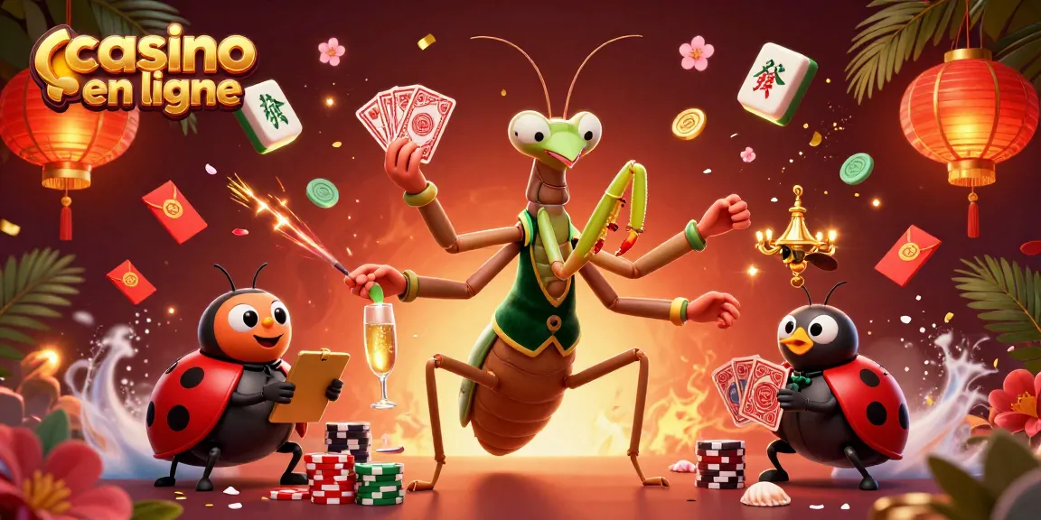 Dans ce casino en ligne, le mante religieuse géant distribue les cartes et les jetons tout en ajoutant du glamour avec du champagne.