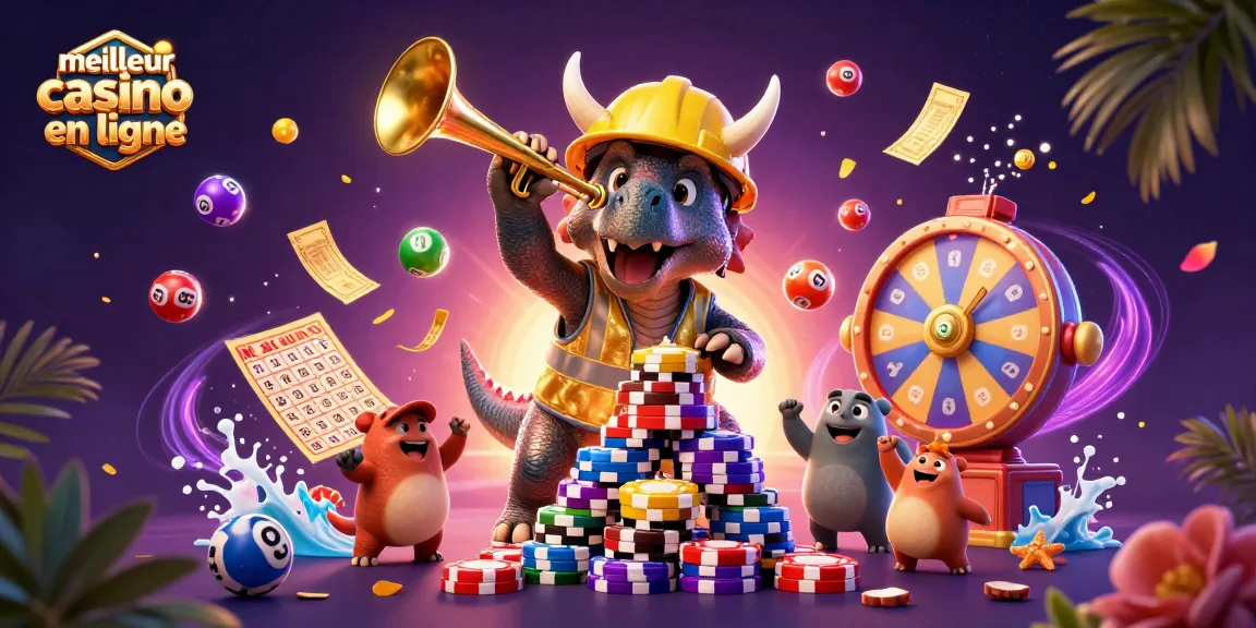Gagnez au meilleur casino en ligne avec des personnages de dinosaures fêtant la chance.