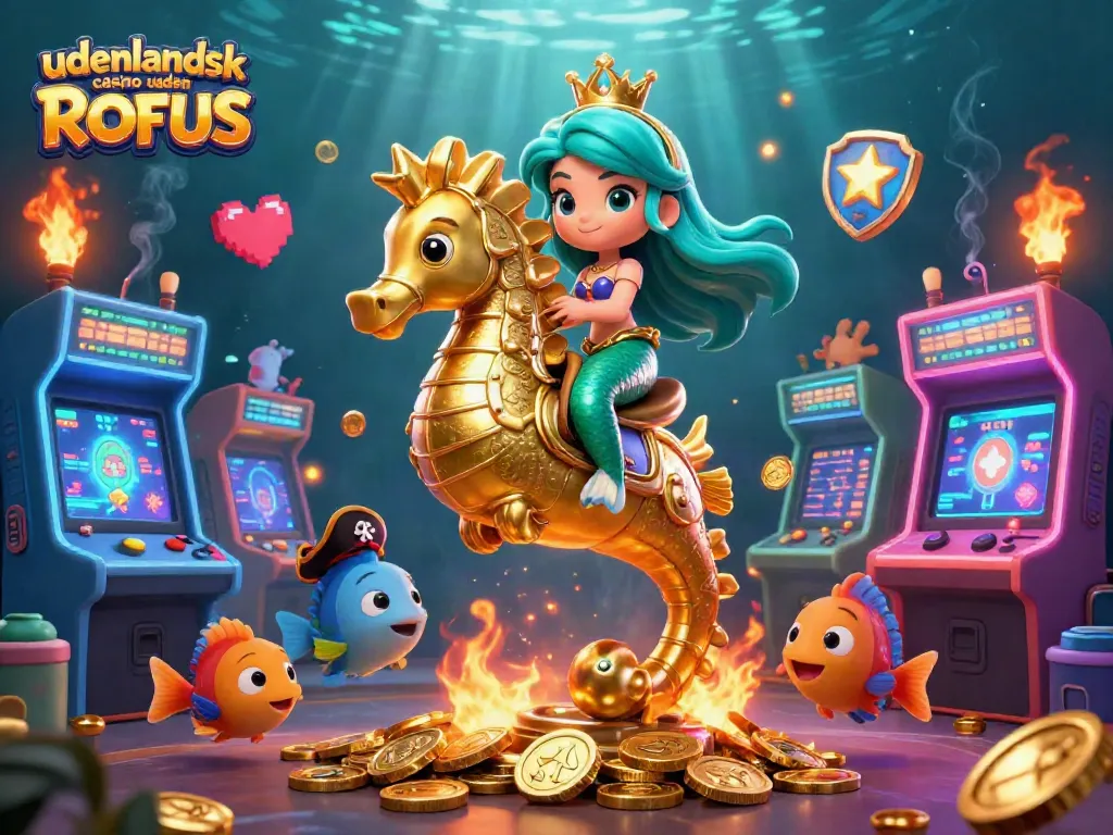 Engage with udenlandsk casino uden ROFUS through vibrant gaming visuals featuring slots and mermaid characters.