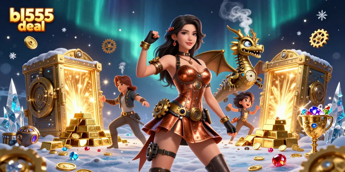 Experience bl555 deal with a stunning 3D dragon and vibrant casino scene filled with treasures.