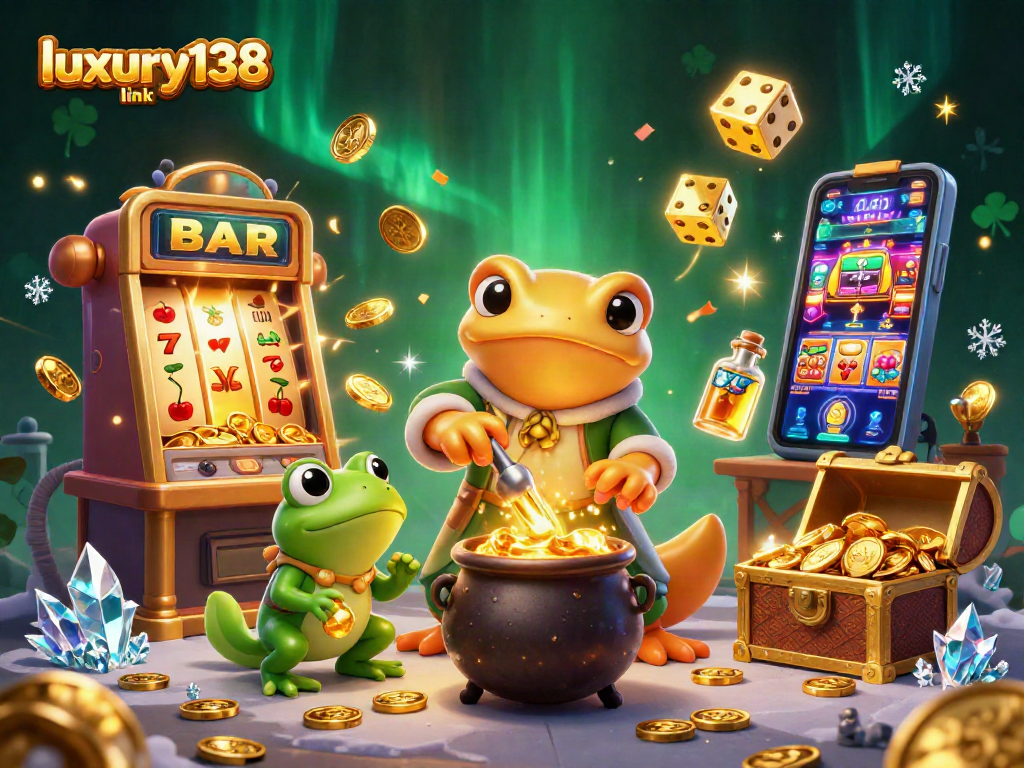 Menyaksikan permainan menyenangkan di luxury138 link dengan slot mesin emas yang mengeluarkan koin.