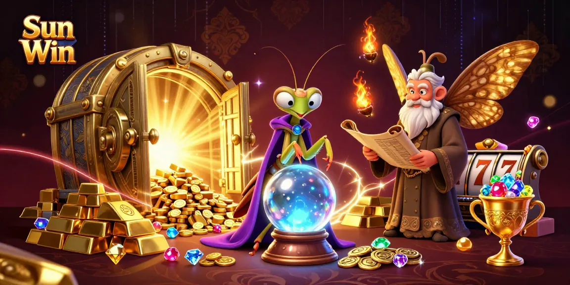 Experience the thrill of Sun Win with a vibrant casino scene featuring mystical elements and slot symbols.