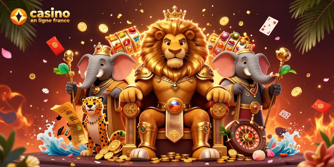 jouer au casino en ligne france avec un roi lion et un éléphant sage dans une scène animée