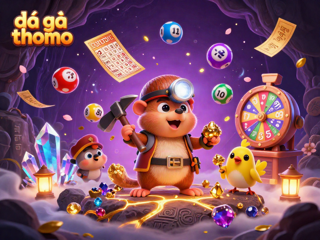 Engage in the excitement of đá gà thomo with a treasure hunter mole in a vibrant casino scene.