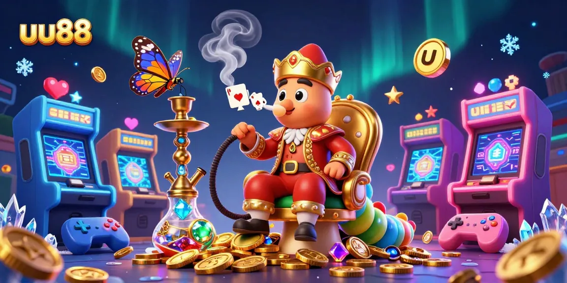 uu88 casino scene featuring a colorful 3D illustration of a hookah-master surrounded by game elements, offering dynamic casino experiences.