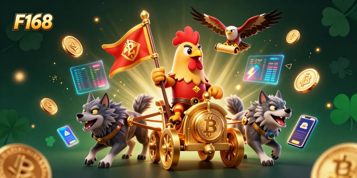 Engage in thrilling wagering with F168, featuring a rooster warlord in a dynamic casino scene.