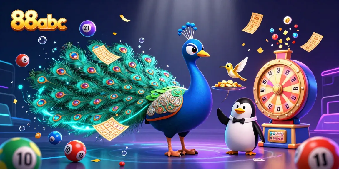 Experience thrilling wins with 88abc in a vibrant, dynamic casino illustration featuring unique characters and elements.