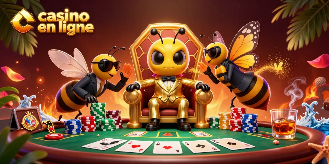 Profitez de l'ambiance captivante d'un casino en ligne avec un boss des abeilles et ses gardes en pleine partie de poker.