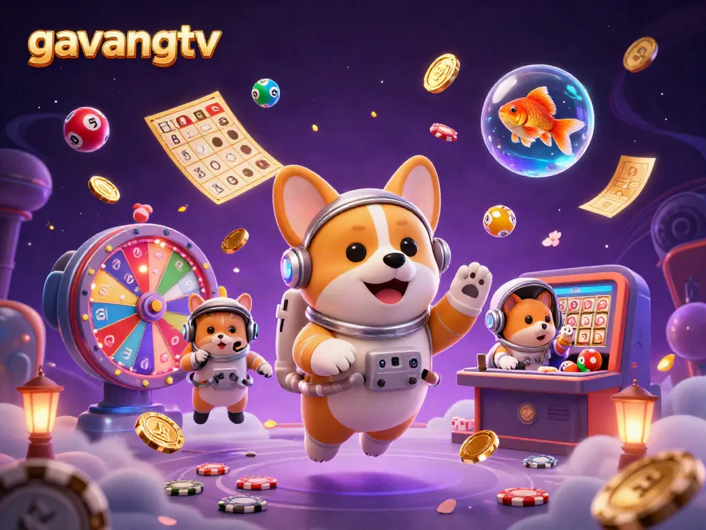 Experience the excitement of gambling with gavangtv as a playful astronaut corgi navigates a vibrant casino