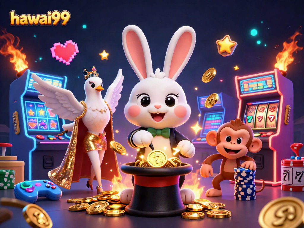 Engage with hawai99's thrilling casino experience featuring vibrant 3D characters and animated game elements.
