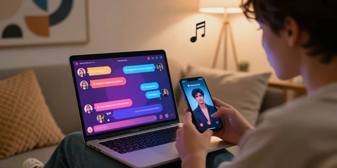 Engaging in ai chat nsfw with a virtual character on a cozy laptop setup, showcasing colorful chat interface and relaxed atmosphere.