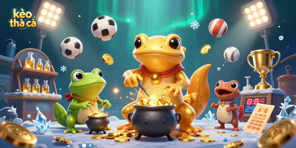 Explore kèo nhà cái with dynamic sports elements and vibrant characters in a captivating 3D scene.