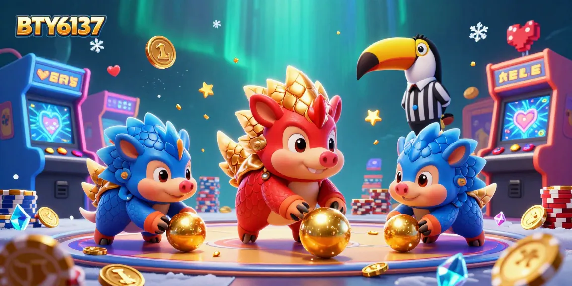 Experience thrilling gameplay with BTY6137 as pangolins roll through poker chips in a vibrant casino scene.