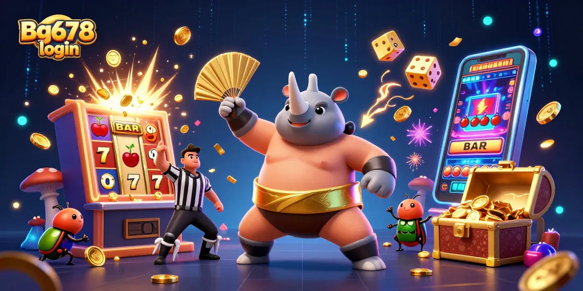 Engage in the excitement with Bg678 login featuring a vibrant casino scene with animated characters and dynamic gaming elements.