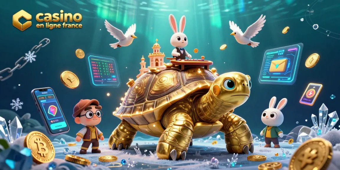 Jouez dans un casino en ligne en France avec une tortue dorée et un croupier lapin.