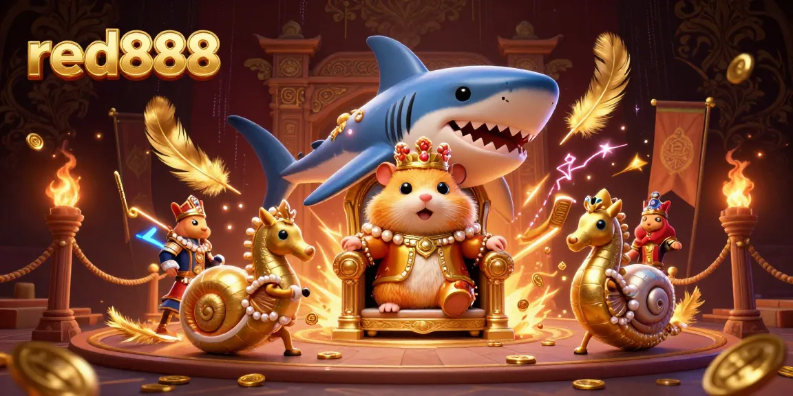 Experience thrilling gameplay at red888 with a vivid casino-themed illustration featuring a hamster king.