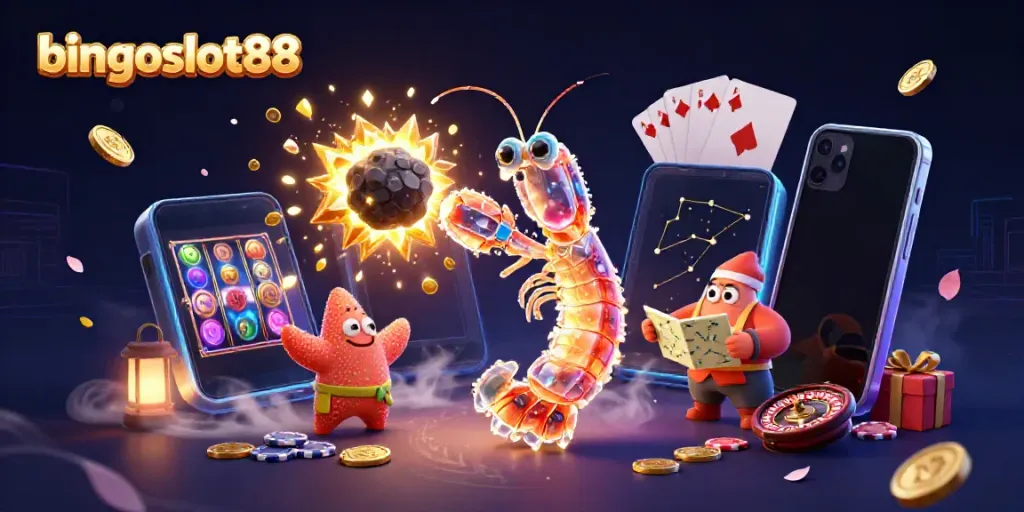 Rasakan keseruan bingoslot88 dengan ilustrasi kasino yang dinamis dan berwarna-warni.