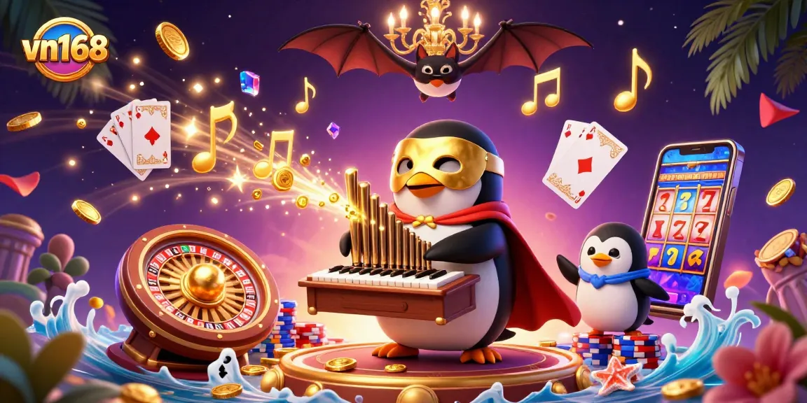 Experience thrilling gaming at vn168 with a dynamic 3D casino scene featuring engaging characters and vibrant game elements.