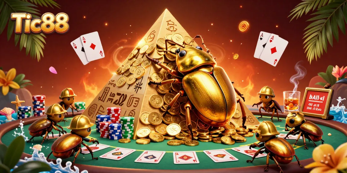 Engage in Tic88's dazzling online casino experience with golden beetles symbolizing wealth