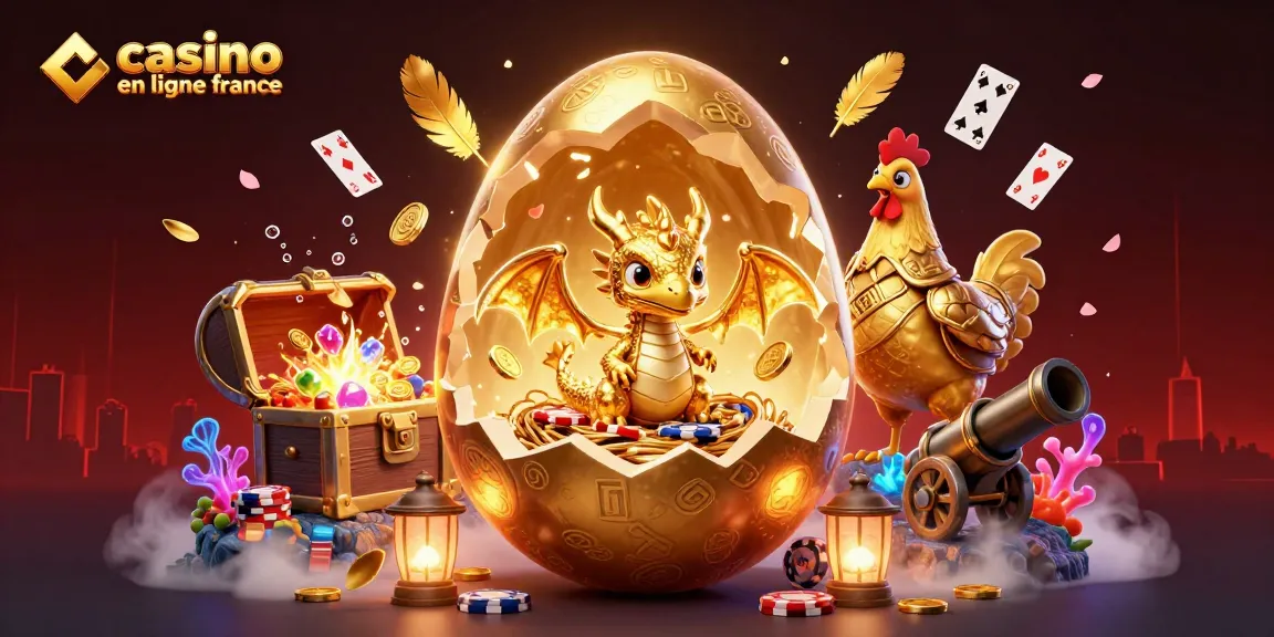 Découvrez le monde du casino en ligne France avec un dragon en or et des jetons de poker dans un décor captivant.