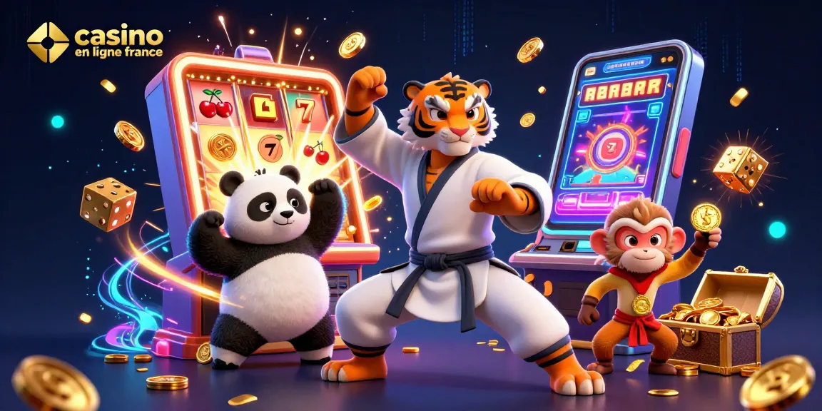 Action animée représentant un tigre maître de kung-fu, illustrant le casino en ligne France avec excitation et gains.