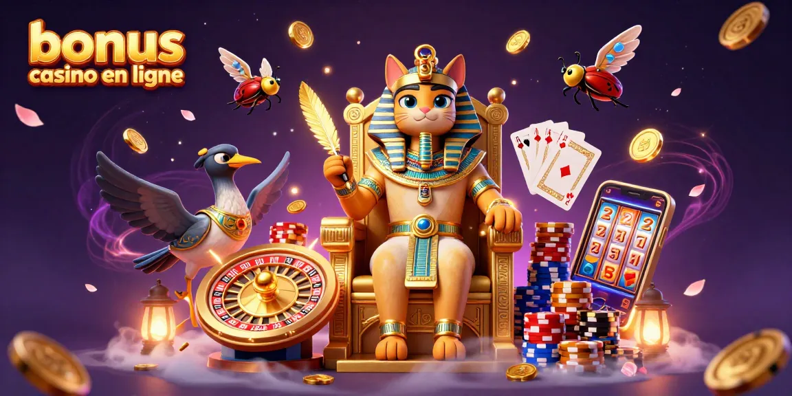 Profitez des jeux avec un bonus casino en ligne sur cette illustration festive et animée.